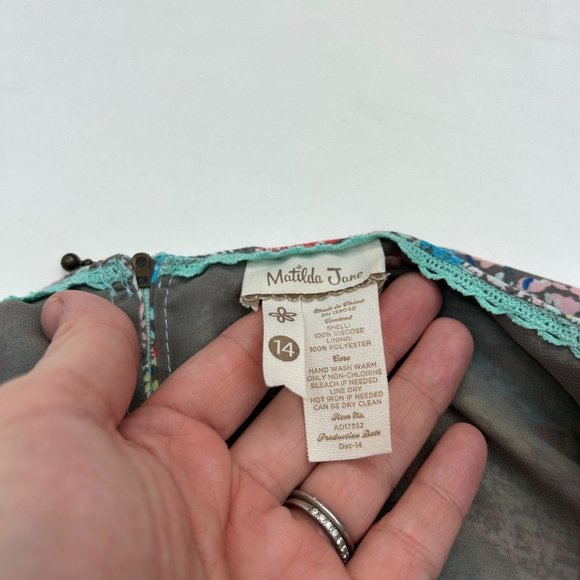 Matilda Jane Hello Lovely Rainbow Floral Flare Dress 14 Round Neck Lace Zipper - Picture 9 of 9